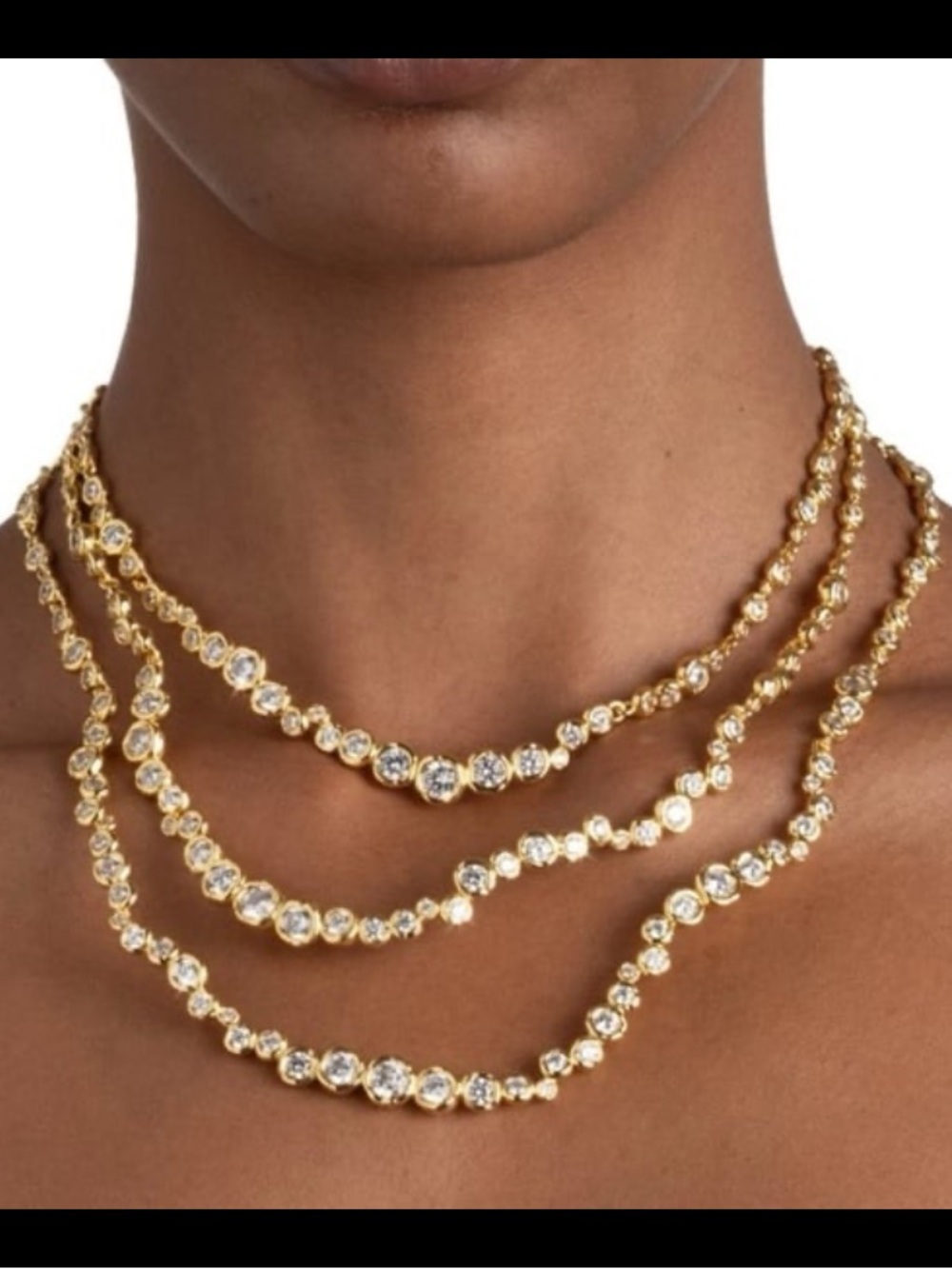 Alexis Bittar Gold-Tone Triple Strand Necklace with Clear Crystals